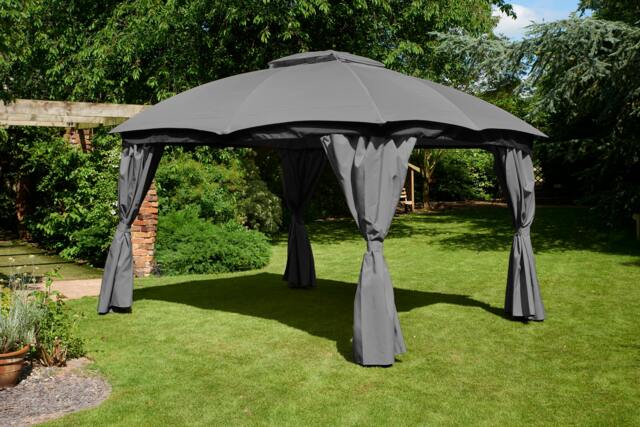 Rackhams Rio 3m x 3.65m Garden Gazebo with Curtains - Waterproof Dome Canopy - image 1