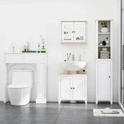 Rackhams Bathroom Mirror Cabinet Wall Mounted Storage Cupboard with Double Door and Adjustable Shelf, White - White - thumbnail 4