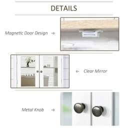 Rackhams Bathroom Mirror Cabinet Wall Mounted Storage Cupboard with Double Door and Adjustable Shelf, White - White - thumbnail 5