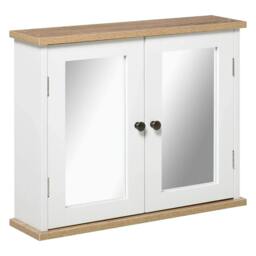 Rackhams Bathroom Mirror Cabinet Wall Mounted Storage Cupboard with Double Door and Adjustable Shelf, White - White - thumbnail 1