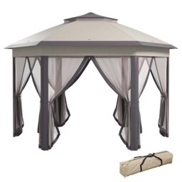 Rackhams 3x4m Hexagon Gazebo w/ Mesh Curtains Outdoor Garden, Beige - Khaki - thumbnail 3