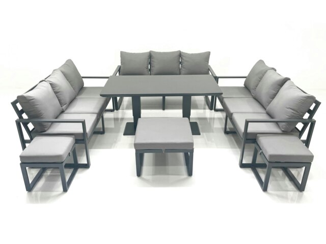Rackhams 12 Seater Garden Sofa Set Aluminium Furniture Rising Dining Tabe Set wth 3 Footstools Dark Grey - image 1