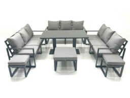 Rackhams 12 Seater Garden Sofa Set Aluminium Furniture Rising Dining Tabe Set wth 3 Footstools Dark Grey - thumbnail 1