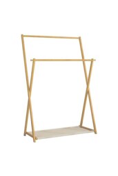 Rackhams 2-Rod Bedroom Floor Stand Solid Wooden Cloak Coat Rack Garment Shelf Holder - Natural - thumbnail 5