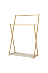 Rackhams 2-Rod Bedroom Floor Stand Solid Wooden Cloak Coat Rack Garment Shelf Holder - Natural - thumbnail 4