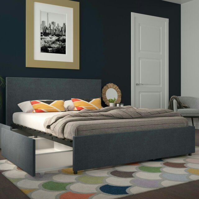 Rackhams Kelly Bed with Storage Fabric Navy - Double - image 1