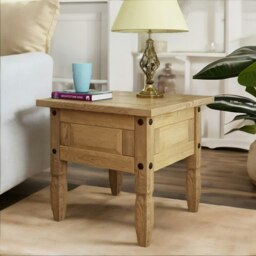 Rackhams Solid Pine Wood Side End Accent Table Natural Brown - thumbnail 1
