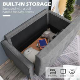 Rackhams Modern 2 Seater Sofa with Hidden Storage, 117cm Tufted Cotton Couch with Wood Legs, Compact Loveseat for Living Room, Kitchen, Grey - thumbnail 4