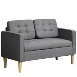 Rackhams Modern 2 Seater Sofa with Hidden Storage, 117cm Tufted Cotton Couch with Wood Legs, Compact Loveseat for Living Room, Kitchen, Grey - thumbnail 1
