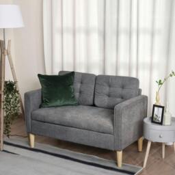 Rackhams Modern 2 Seater Sofa with Hidden Storage, 117cm Tufted Cotton Couch with Wood Legs, Compact Loveseat for Living Room, Kitchen, Grey - thumbnail 2