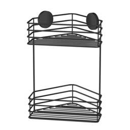 Rackhams Matt Black Stainless Steel Double Corner Shower Basket Self Adhesive Wall Mounted