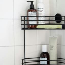 Rackhams Matt Black Stainless Steel Double Corner Shower Basket Self Adhesive Wall Mounted - thumbnail 3