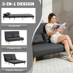 Rackhams Click Clack Sofa Bed, 2 Seater Bed Settee for Living Room, Grey - Green - thumbnail 4