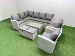 Rackhams 10 Seater Garden Outdoor PE Rattan Furniture Set Rattan Garden Sofa Set with 2 Small Footstools Light Grey Mixed - thumbnail 2