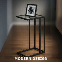 Rackhams Tempered Glass C Shape Metal Side Table Black - thumbnail 6