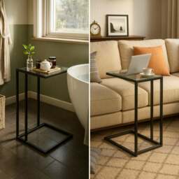 Rackhams Tempered Glass C Shape Metal Side Table Black - thumbnail 4