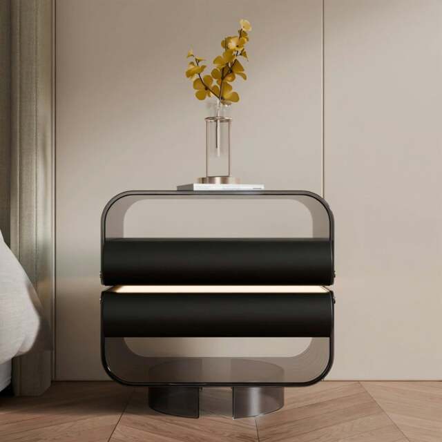 Rackhams Friesen Rotateble Bedside Table With Storage & Light Strip - Beige - image 1