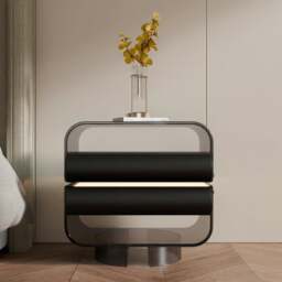 Rackhams Friesen Rotateble Bedside Table With Storage & Light Strip - Beige