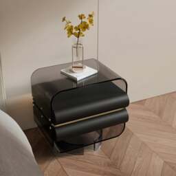 Rackhams Friesen Rotateble Bedside Table With Storage & Light Strip - Beige - thumbnail 5