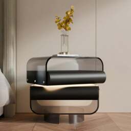 Rackhams Friesen Rotateble Bedside Table With Storage & Light Strip - Beige - thumbnail 3