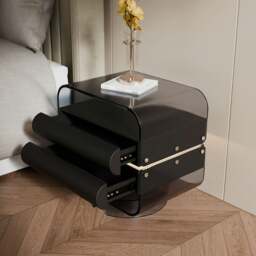 Rackhams Friesen Rotateble Bedside Table With Storage & Light Strip - Beige - thumbnail 6