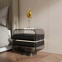 Rackhams Friesen Rotateble Bedside Table With Storage & Light Strip - Beige - thumbnail 4