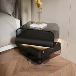 Rackhams Friesen Rotateble Bedside Table With Storage & Light Strip - Beige - thumbnail 2