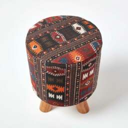 Rackhams Tall Kilim Footstool with Wooden Legs - 32 x 32 x 42 cm - thumbnail 3