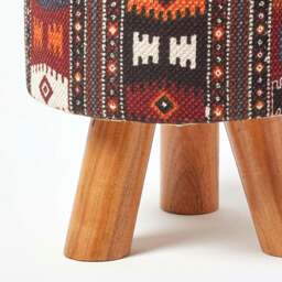Rackhams Tall Kilim Footstool with Wooden Legs - 32 x 32 x 42 cm - thumbnail 4
