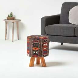 Rackhams Tall Kilim Footstool with Wooden Legs - 32 x 32 x 42 cm - thumbnail 2