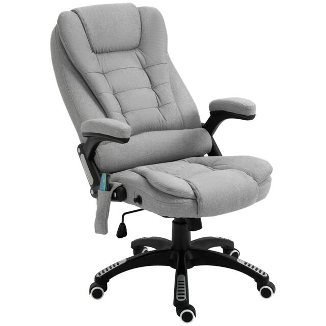 Rackhams Office Chair, Ergonomic Fabric Desk Chair with 6-Point Massage and Back Heated, Arms, Lumbar Support, Light Grey - image 1