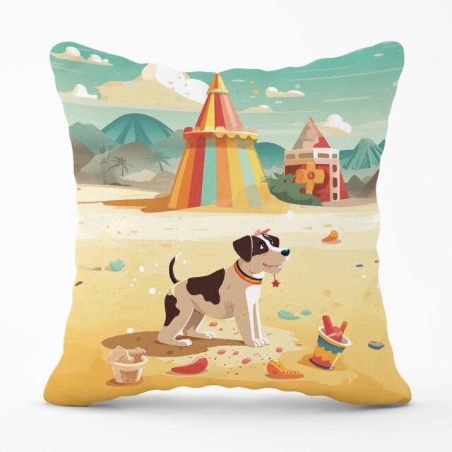 Rackhams Doggy On A Beach Holiday Outdoor Cushion - - 45cm x 45cm