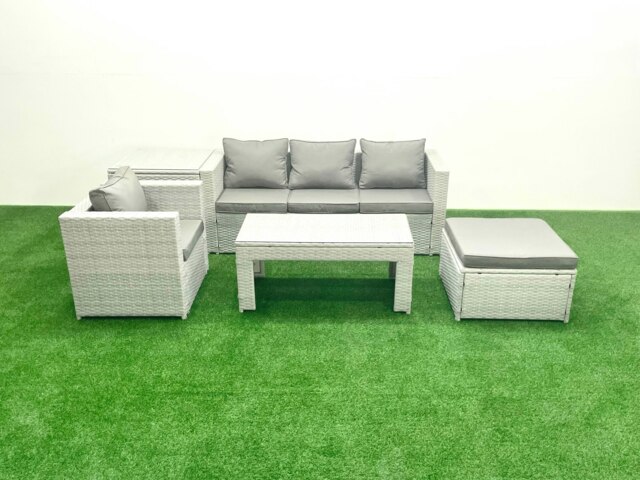 Rackhams Outdoor Rattan Garden Furniture Set with Grey Cushions Luxury 5 Seater with Side Table and Coffee Table For Conservatory,Patio - image 1