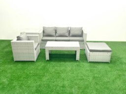 Rackhams Outdoor Rattan Garden Furniture Set with Grey Cushions Luxury 5 Seater with Side Table and Coffee Table For Conservatory,Patio - thumbnail 2
