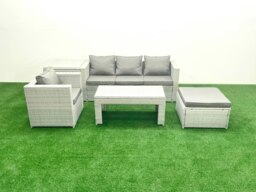 Rackhams Outdoor Rattan Garden Furniture Set with Grey Cushions Luxury 5 Seater with Side Table and Coffee Table For Conservatory,Patio - thumbnail 1