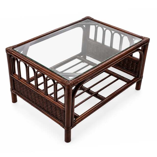 Rackhams Verona Cane Coffee Table in Mahogany Colour Finish with Tempered Glass Top, Designed to Match the Verona Cane Suite Range - image 1
