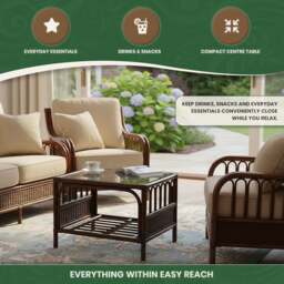 Rackhams Verona Cane Coffee Table in Mahogany Colour Finish with Tempered Glass Top, Designed to Match the Verona Cane Suite Range - thumbnail 3