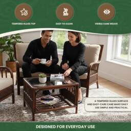 Rackhams Verona Cane Coffee Table in Mahogany Colour Finish with Tempered Glass Top, Designed to Match the Verona Cane Suite Range - thumbnail 5
