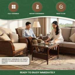 Rackhams Verona Cane Coffee Table in Mahogany Colour Finish with Tempered Glass Top, Designed to Match the Verona Cane Suite Range - thumbnail 4