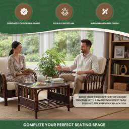 Rackhams Verona Cane Coffee Table in Mahogany Colour Finish with Tempered Glass Top, Designed to Match the Verona Cane Suite Range - thumbnail 2
