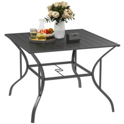 Rackhams Garden Table with Parasol Hole for Four, Slatted Metal Plate Top Grey - Dark Grey - Steel - 94cm x 94cm x 71cm - thumbnail 2