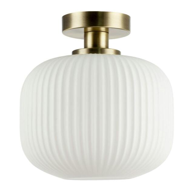 Rackhams Antique Brass Bathroom Ceiling Light with Opal Ribbed Glass Shade - image 1