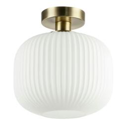 Rackhams Antique Brass Bathroom Ceiling Light with Opal Ribbed Glass Shade - thumbnail 4