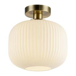 Rackhams Antique Brass Bathroom Ceiling Light with Opal Ribbed Glass Shade - thumbnail 3