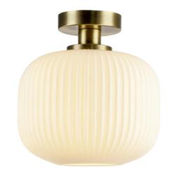 Rackhams Antique Brass Bathroom Ceiling Light with Opal Ribbed Glass Shade - thumbnail 2