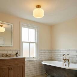 Rackhams Antique Brass Bathroom Ceiling Light with Opal Ribbed Glass Shade - thumbnail 6