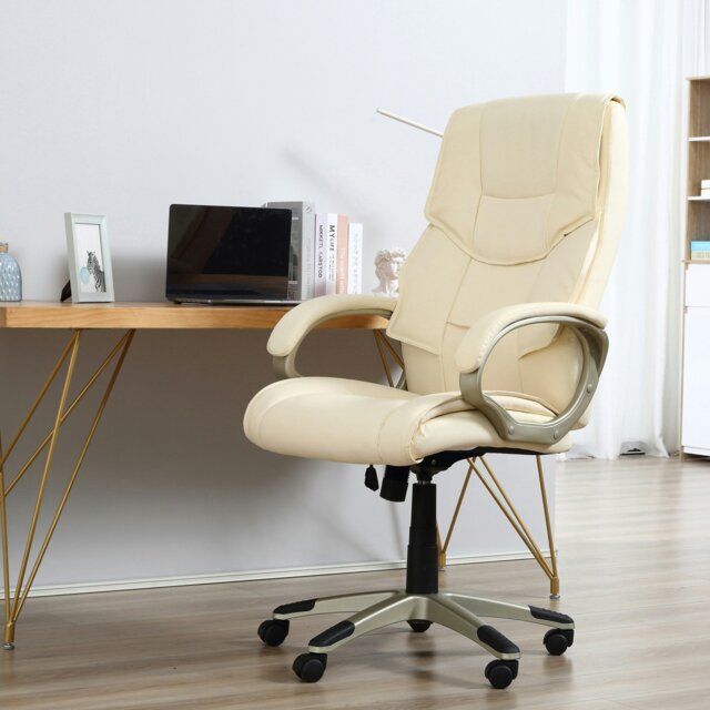 Rackhams Executive Office Chair Faux Leather Computer Desk Chair w/ Wheel Brown - Cream