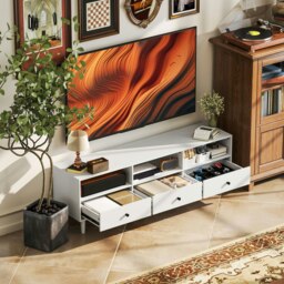 "Rackhams TV Unit, TV Cabinet for up to 75"", with Drawers, Shelves, White - Cream White" - thumbnail 2
