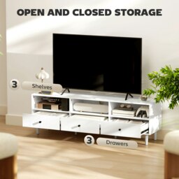 "Rackhams TV Unit, TV Cabinet for up to 75"", with Drawers, Shelves, White - Cream White" - thumbnail 4