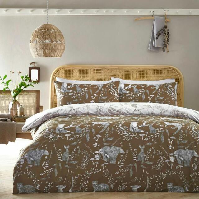 Rackhams Buckthorn Woodland Duvet Cover Set - Amber - Double - Amber - 50% Cotton/50% Polyester - image 1